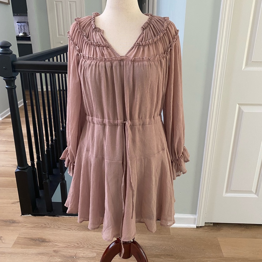 Elegant Tan Ruffled Dress